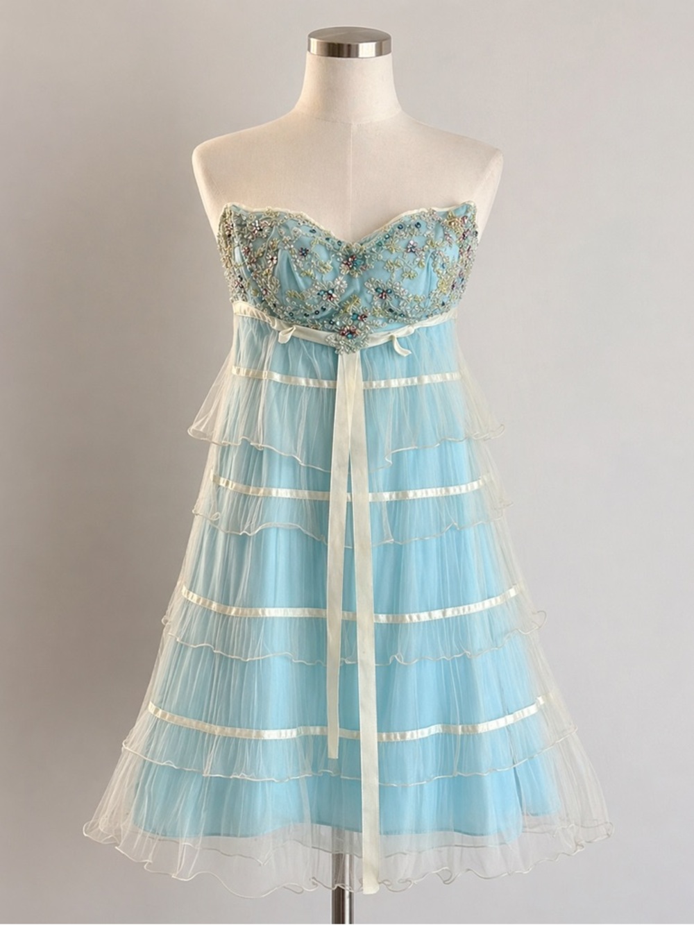 Alyce Paris Light Blue Tiered Tulle Ruffle Prom Dress Sz 2 Regencycore Fairycore